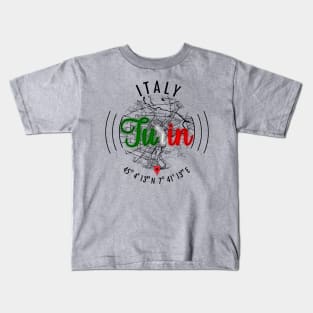 Turin ITALY Road Map Art - Earth Tones Kids T-Shirt